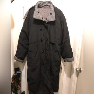 Ladies Black and Gray Hooded Reversible Winter Coat